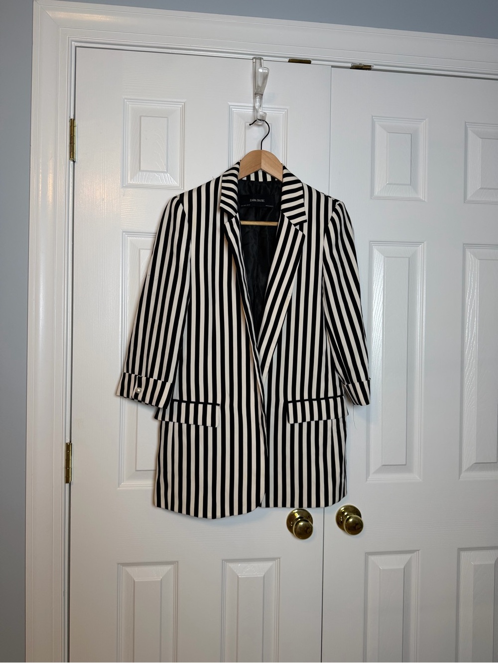 Zara Black & White Striped Blazer